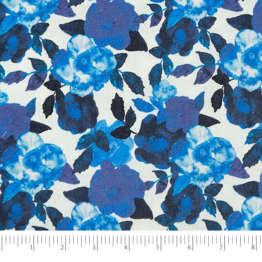 SINGER China Blue Batiks Floral Cotton Fabric